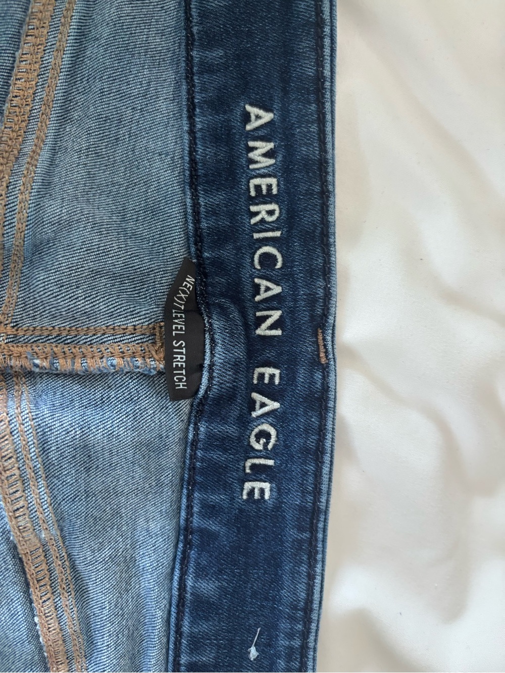 American Eagle Dark Blue Stretch Distressed Jeggings - Picture 3 of 7